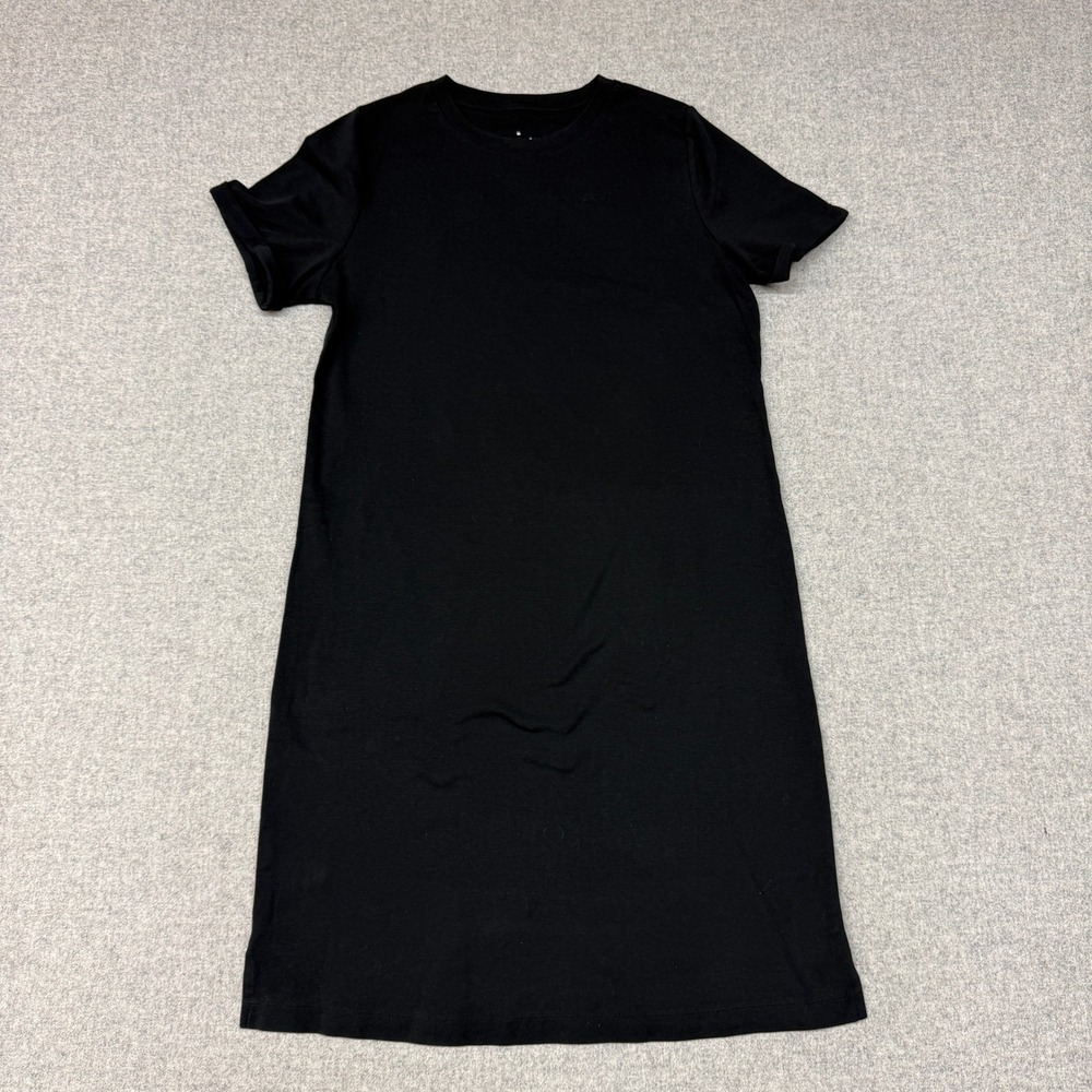 A New Day T-Shirt Dress Large Black Cotton Rolled Sleeve Crew Neck Mini Casual